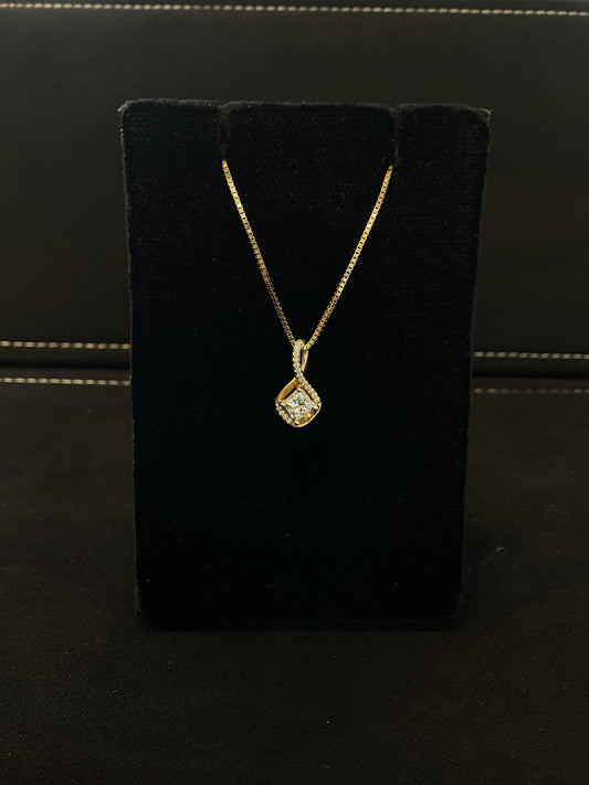.55 CTW Square Princess Cut Diamond 14KT Yellow Gold Necklace 18" Chain