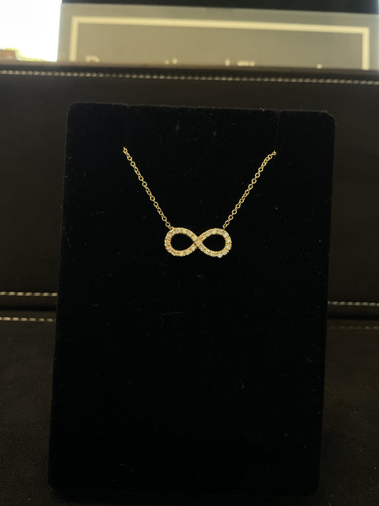 .16 CTW Round Brilliant Cut 14KT Yellow Gold Diamond Infinity Design Necklace 18" Chain
