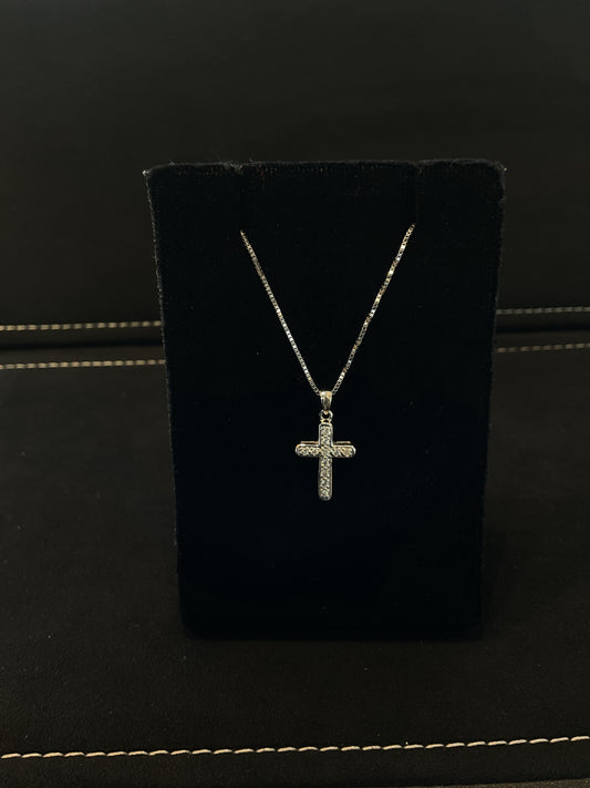 .14 CTW Round Brilliant Cut Diamond 14KT White Gold Cross Necklace 18" Chain