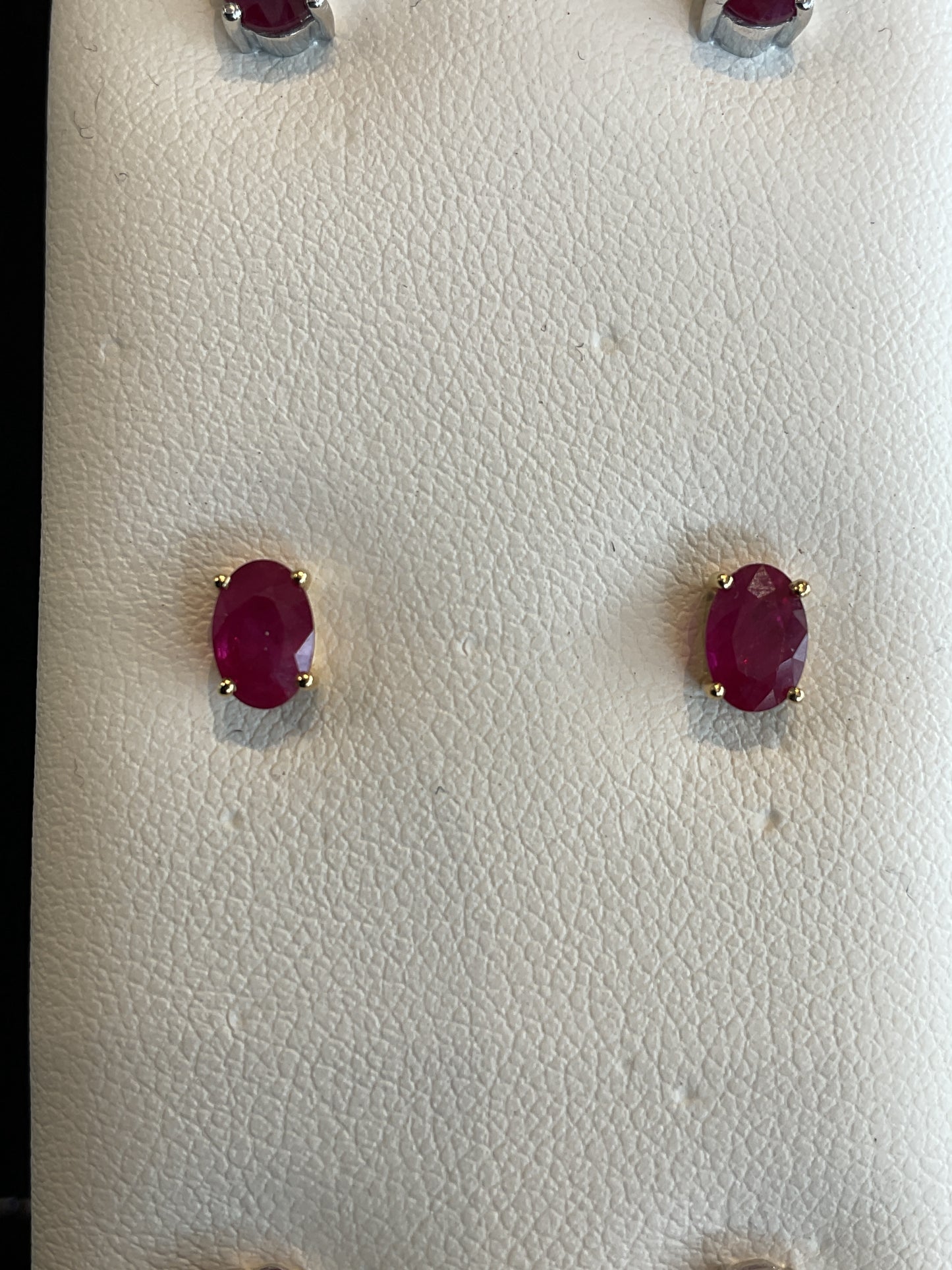 Oval Cut Red Ruby Prong Set 14KT Yellow Gold Stud Earrings