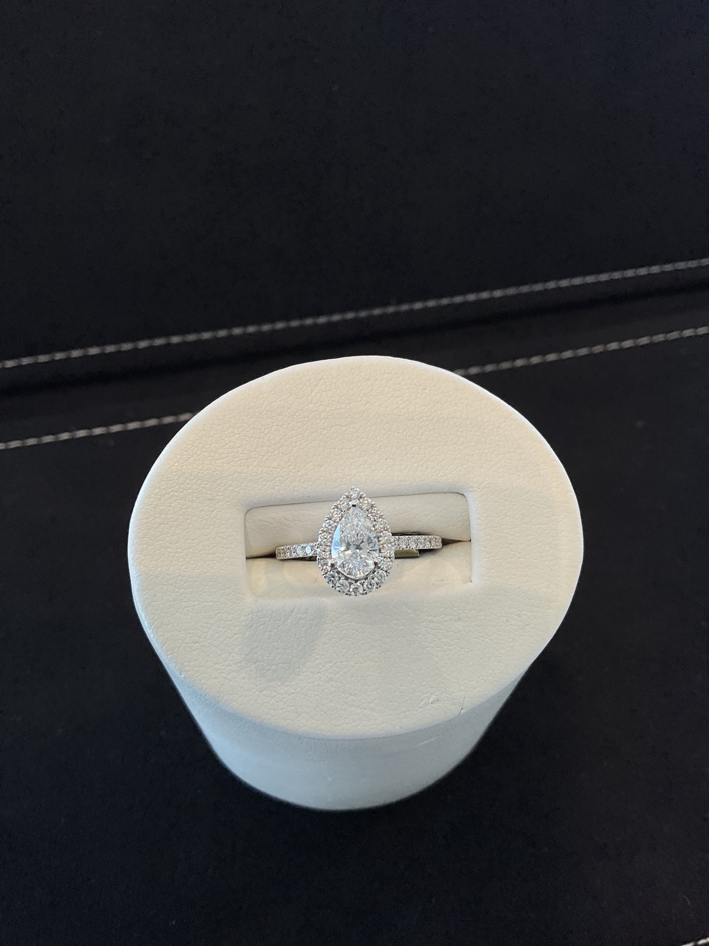 1.09CTW Pear Cut Lab Grown Diamond 14KT White Gold Engagement Ring with Lab Grown Diamond Halo and Shank