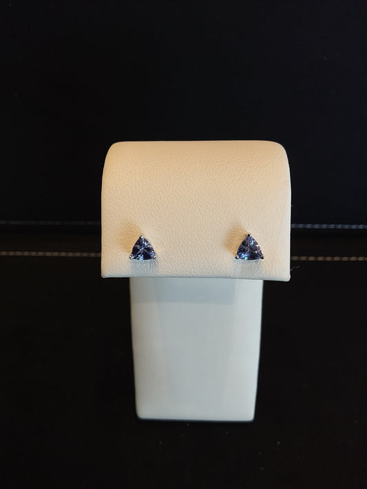 Trillion Cut Tanzanite Prong Set 14KT White Gold Stud Earrings