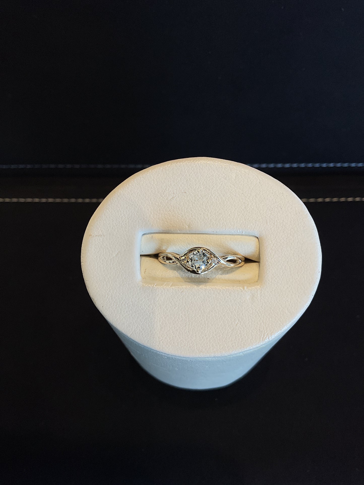 Round Checkerboard Cut Stone 14KT White Gold Ring with 2 Round Brilliant Cut Diamond Accents