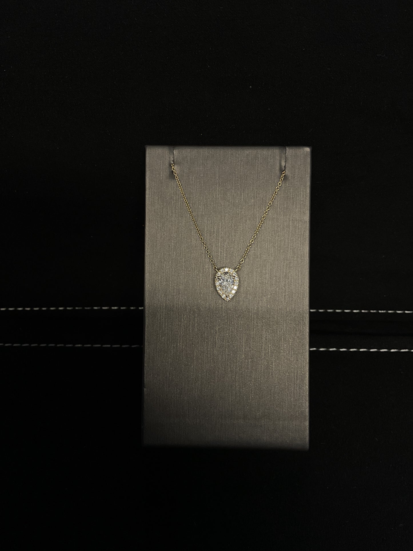 0.70CTW Pear Cut Lab Grown Diamond 14KT Yellow Gold Necklace with Round Brilliant Cut Lab Grown Diamond Halo