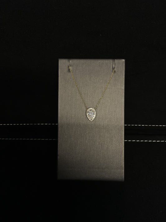 0.70CTW Pear Cut Lab Grown Diamond 14KT Yellow Gold Necklace with Round Brilliant Cut Lab Grown Diamond Halo