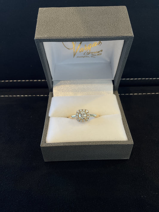 0.53CTW Cushion Cut Diamond 14KT Yellow Gold Engagement Ring with Round Brilliant Cut Diamond Halo