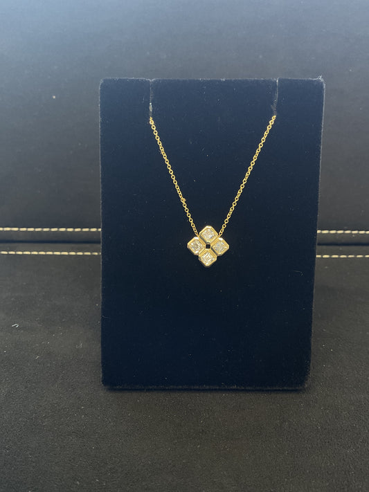 .67 CTW Ascher Cut Diamond Bezel Set 14KT Yellow Gold 4 Side Necklace 18" Chain
