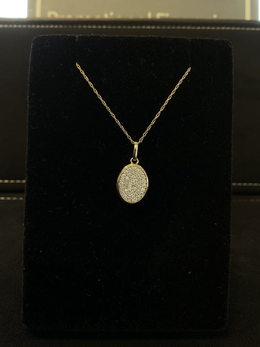 .26 CTW Round Brilliant Cut Pave Set 14KT Yellow Gold Oval Diamond Necklace 18" Chain