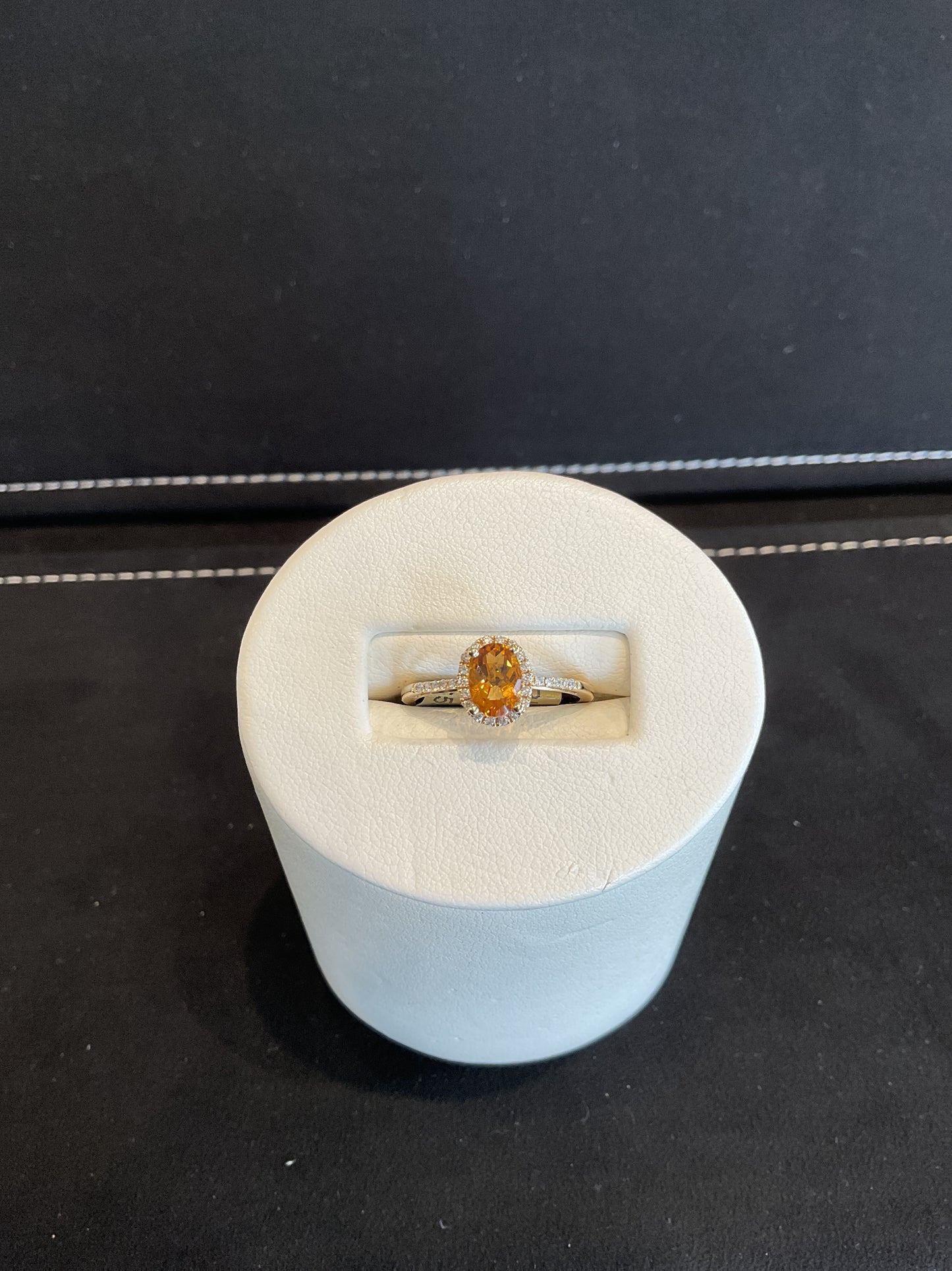 Oval Checkered Cut Citrine 14KT Yellow Gold Ring with Round Brilliant Cut Diamond Halo and Shank