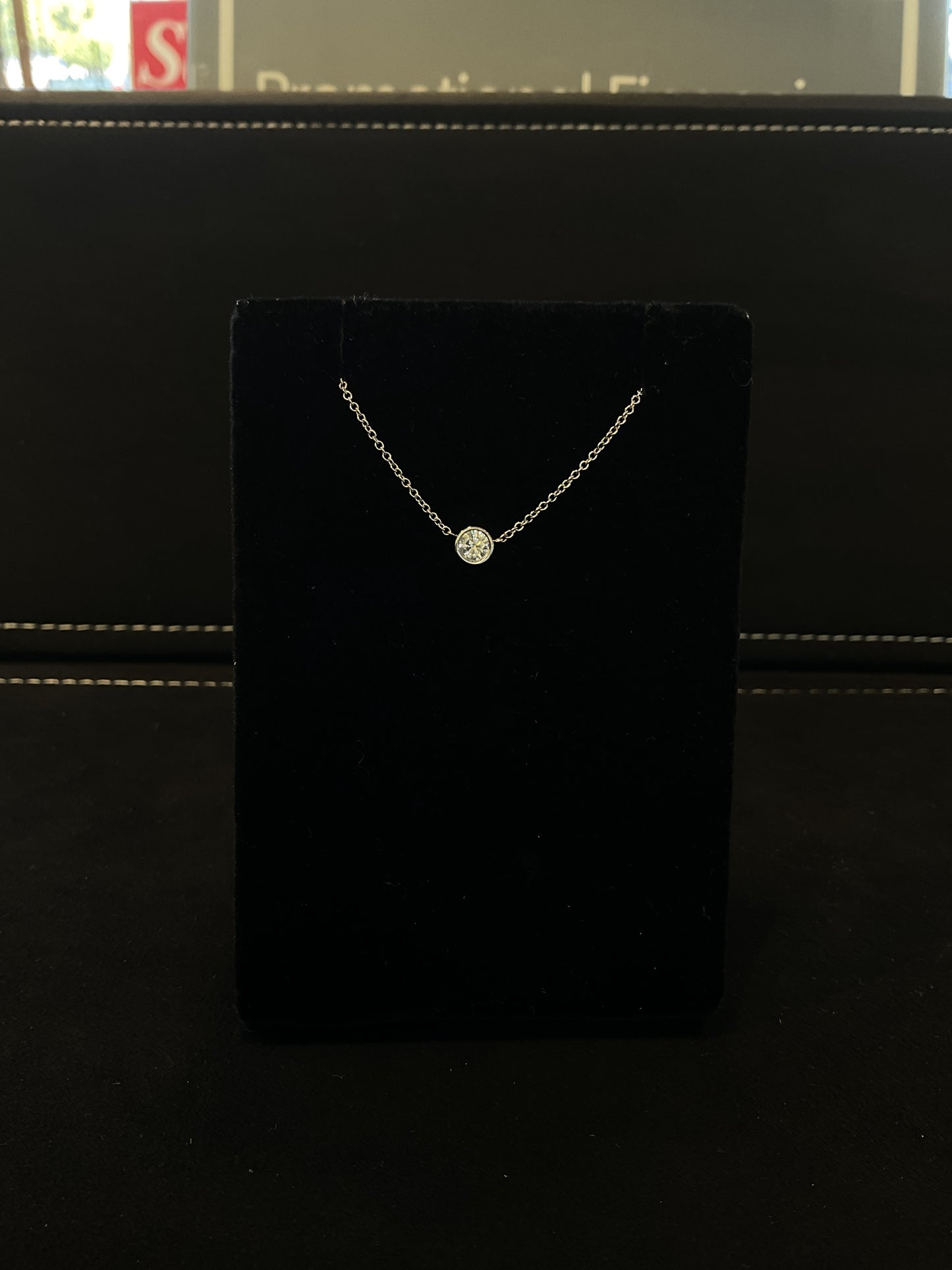 .17 CT Round Brilliant Cut Solitaire Bezel Set 14KT White Gold Diamond Necklace 17" Chain