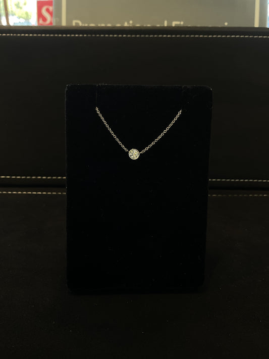 .17 CT Round Brilliant Cut Solitaire Bezel Set 14KT White Gold Diamond Necklace 17" Chain