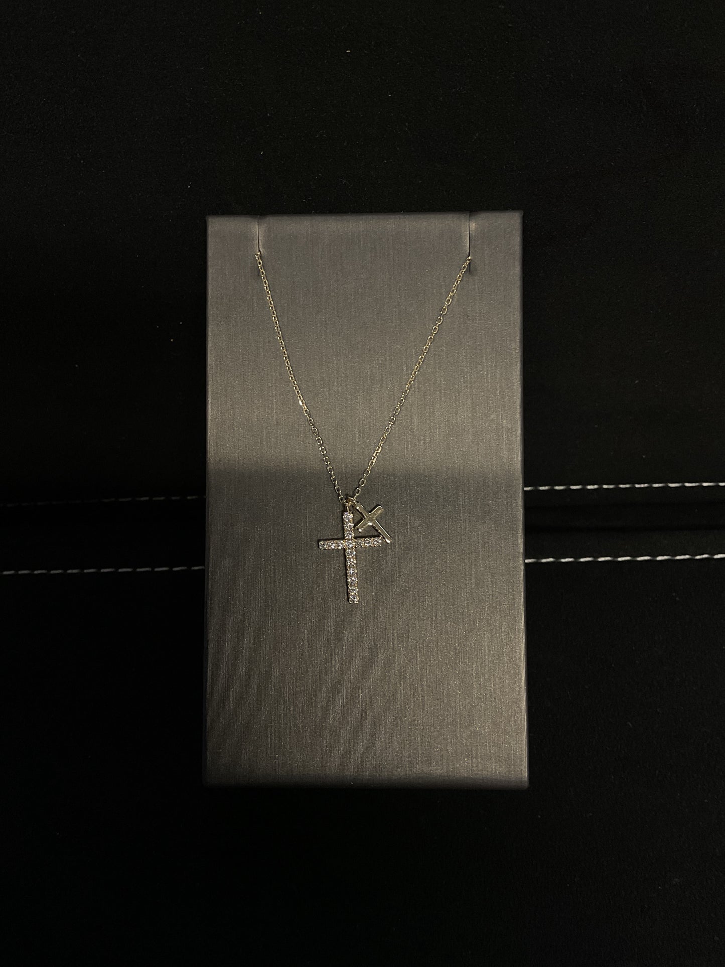 0.14CTW Round Brilliant Cut Diamond Cross 14KT Yellow Gold Necklace with Plain Small Cross Charm 17+2" Chain