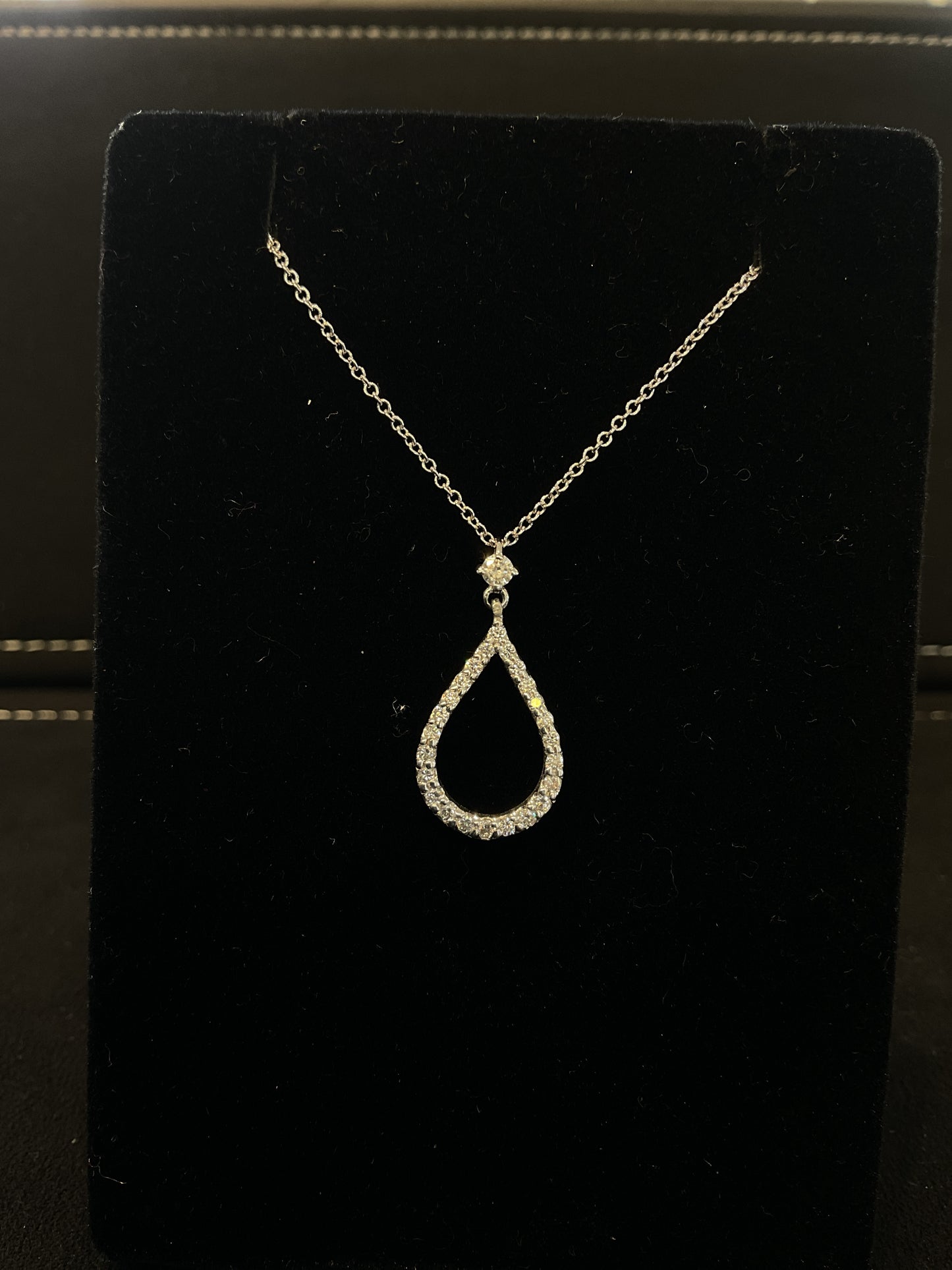 .24 CTW Round Brilliant Cut Diamond 14KT White Gold Tear Drop Shape Necklace 18" Chain