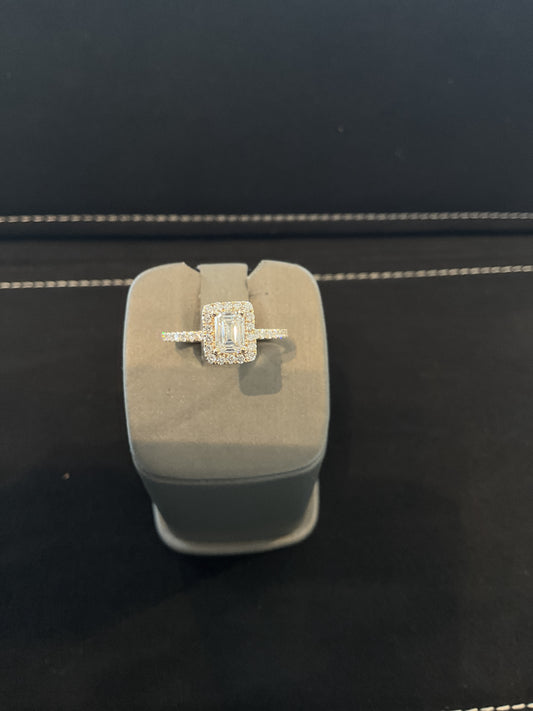 1.09CTW Lab Grown Diamond Emerald Cut Halo Engagement Ring, .75CT Center, (7) Ostbye: EB22B03