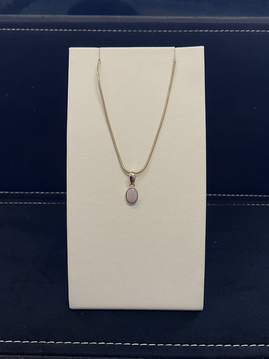 Bezel Set Oval Opal 14KT Yellow Gold Necklace 18" 14KT Yellow Gold Chain