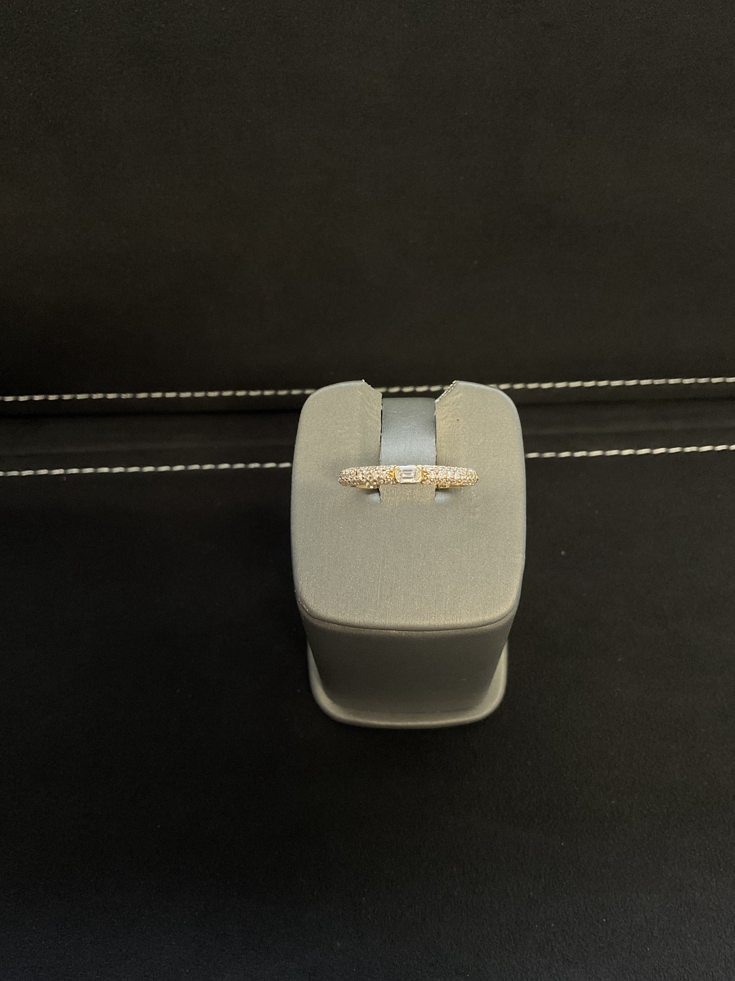0.46CTW Emerald Cut Bezel Set Diamond 14KT Yellow Gold Ring with Round Brilliant Cut Diamond Shank