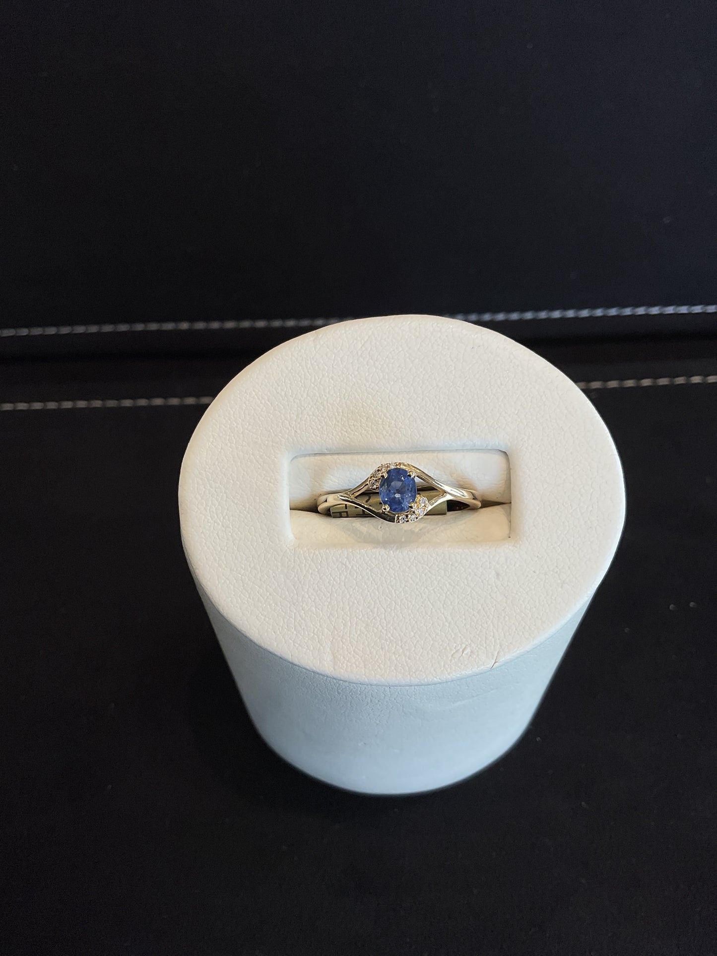 Oval Cut Blue Sapphire 14KT Yellow Gold Ring with Round Brilliant Cut Diamond Accents