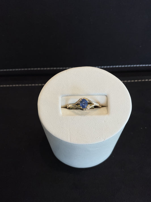 Oval Cut Blue Sapphire 14KT Yellow Gold Ring with Round Brilliant Cut Diamond Accents