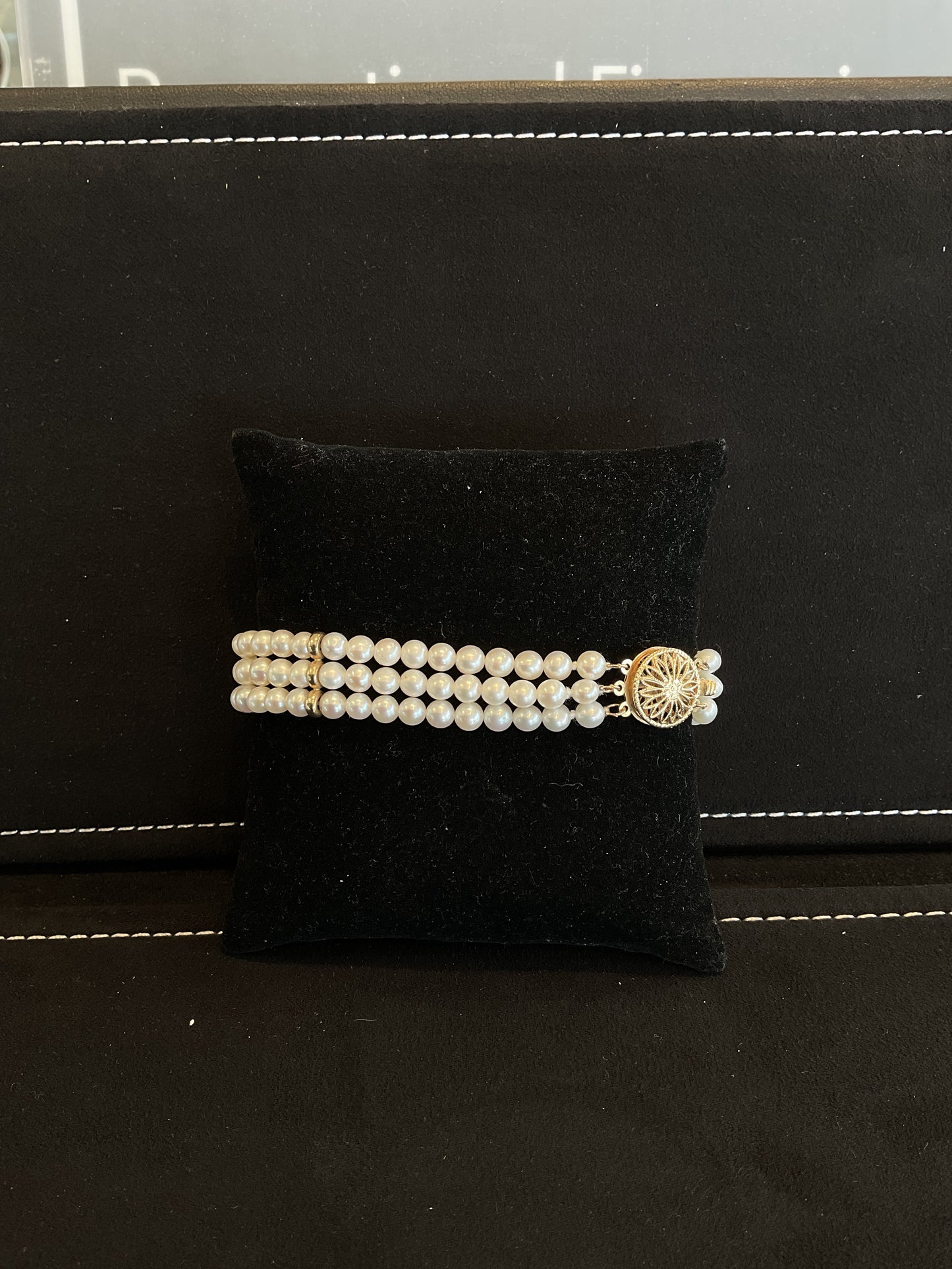Cultured Pearl 3 Strand 14KT Yellow Gold Bracelet