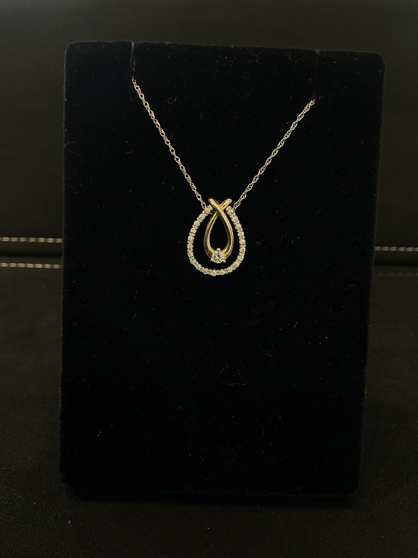.13 CTW 10KT Two Tone Rose and White Gold Tear Drop Shape Round Brilliant Cut Diamond Necklace With Enhancer 18" Chain
