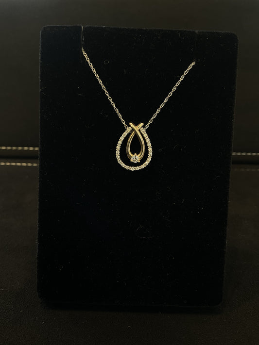 .13 CTW 10KT Two Tone Rose and White Gold Tear Drop Shape Round Brilliant Cut Diamond Necklace With Enhancer 18" Chain