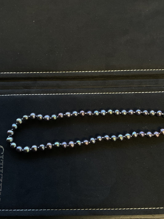 Black Freshwater Pearl Strand Necklace with 14KT Yellow Gold Catch