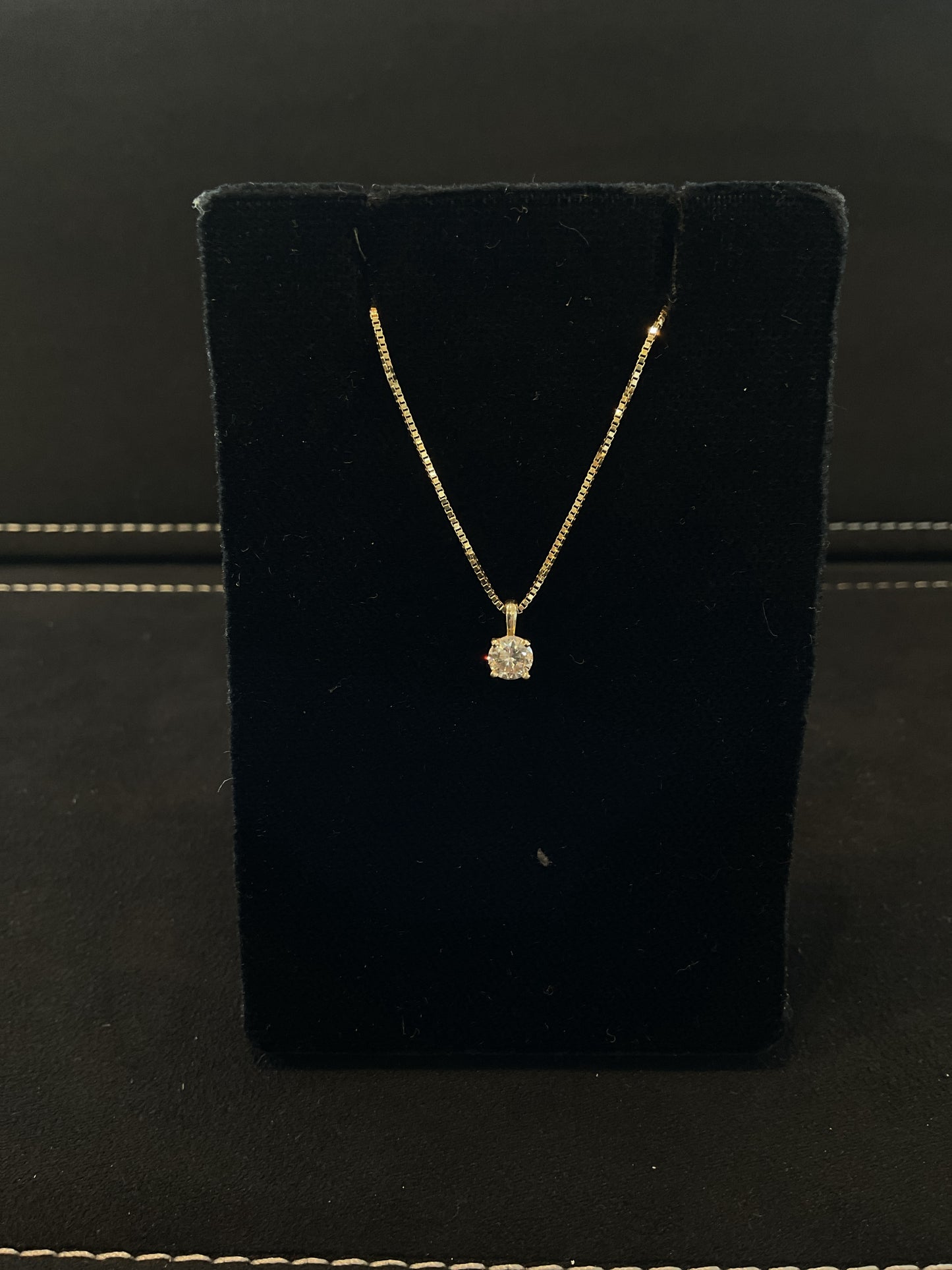 .34 CT Round Brilliant Cut Solitaire 14KT Yellow Gold Necklace16" Chain