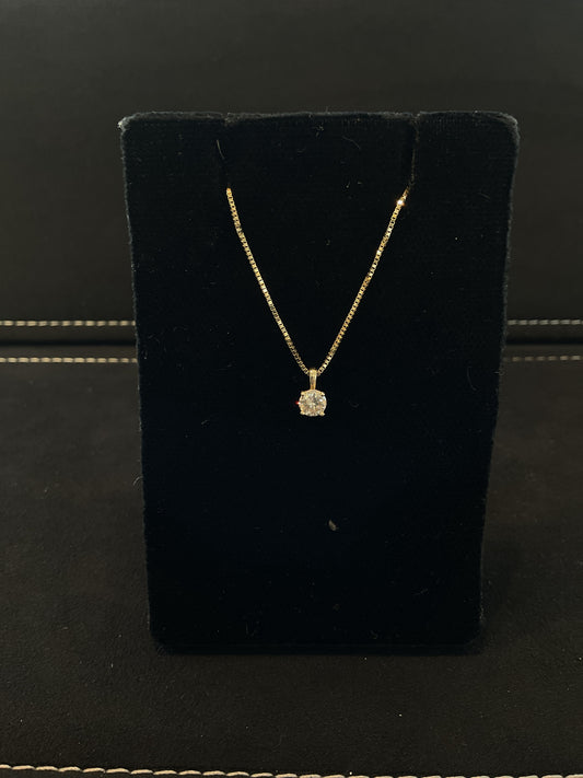 .34 CT Round Brilliant Cut Solitaire 14KT Yellow Gold Necklace16" Chain