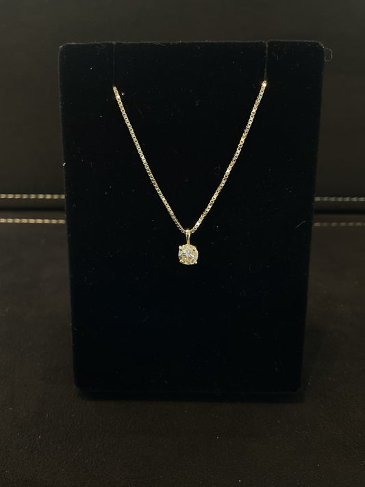 .46 CT Round Brilliant Cut Solitaire Diamond 14KT White Gold Basket Set Necklace 18" Chain