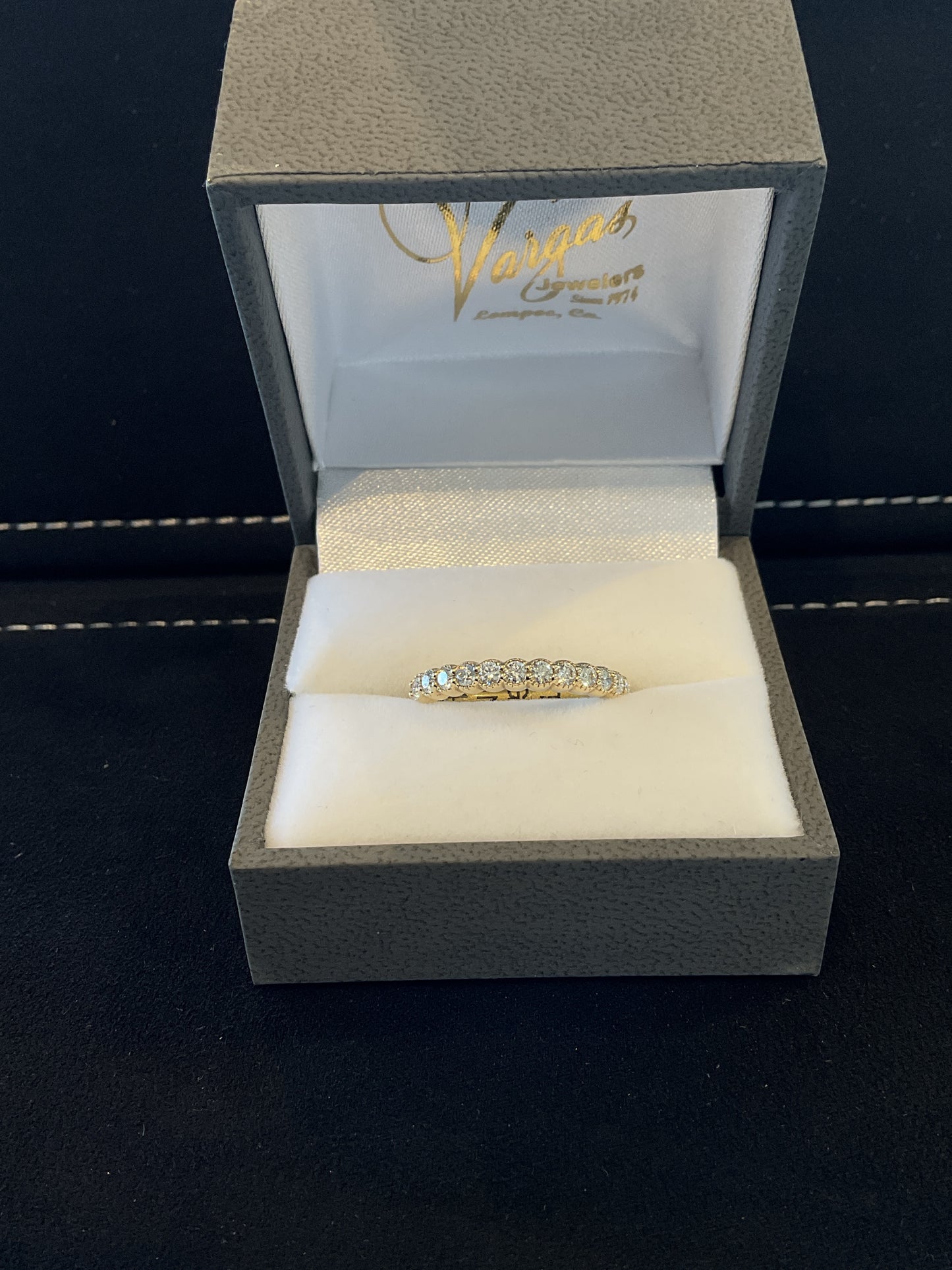0.44CTW Round Brilliant Cut Beaded Bezel Set Diamond 14KT Yellow Gold Band