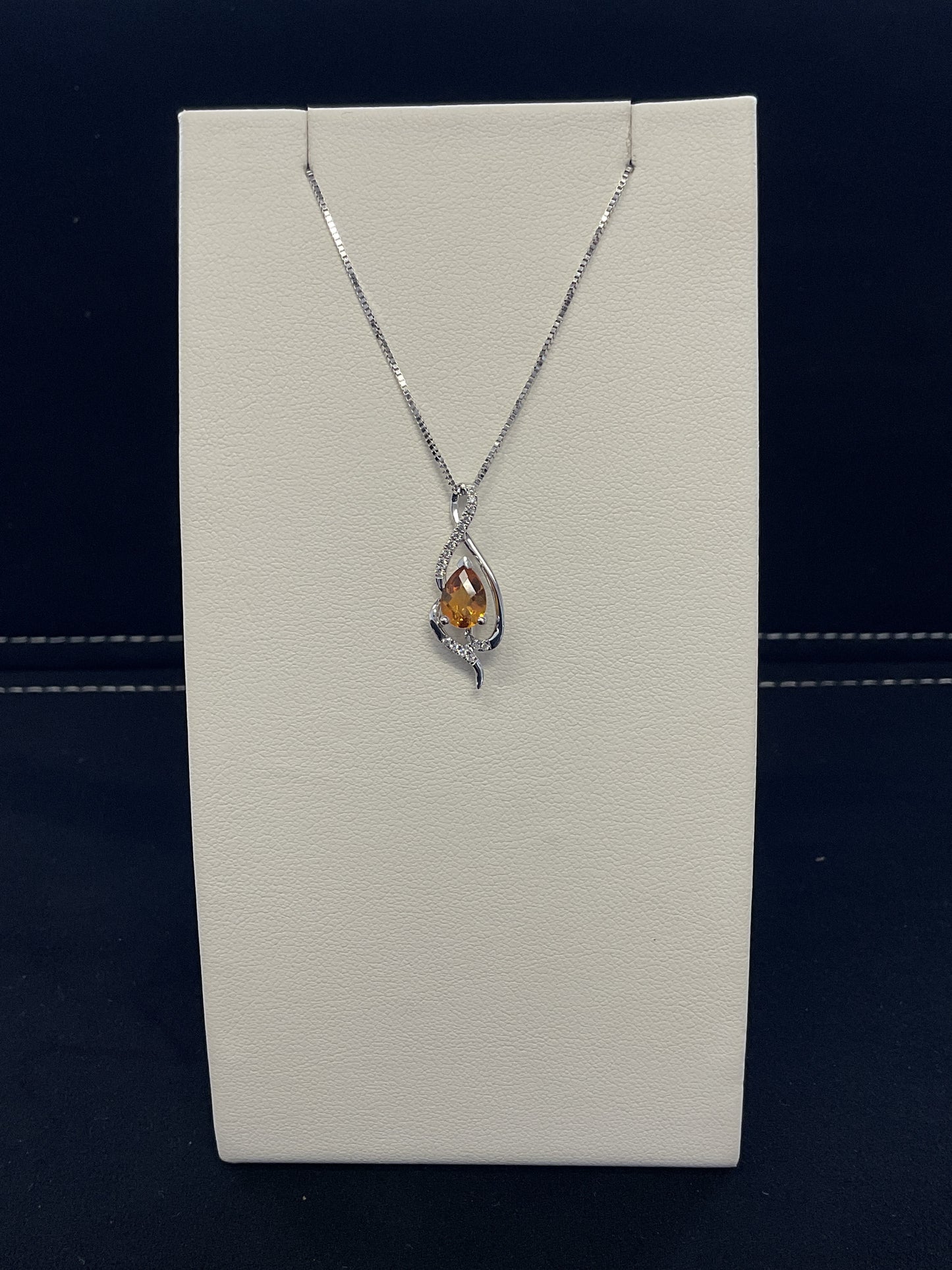 Pear Shape Citrine with Diamond Accents 14KT White Gold Fancy Necklace 18" 14KT White Gold Chain