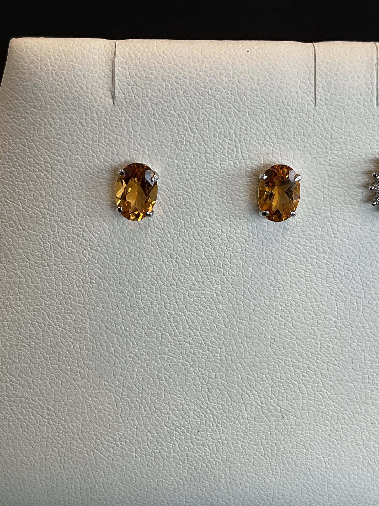Oval Cut Citrine Prong Set 14KT White Gold Stud Earrings