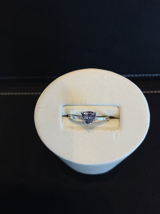 Trillion Cut Tanzanite 14KT White Gold Ring with 2 Round Brilliant Cut Diamond Accents