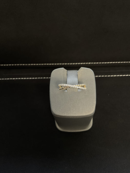 0.18CTW Round Brilliant Cut Diamond Polished Beaded Crossover 14KT Yellow Gold Fashion Ring