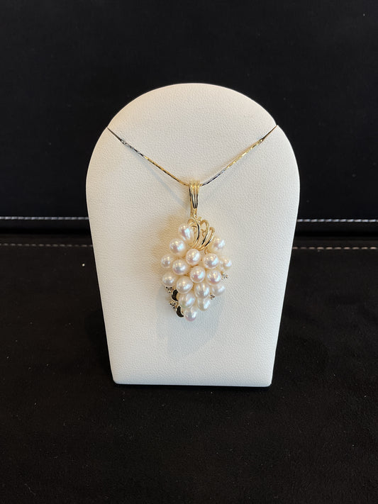Pearl Bouquet w/ Diamond Pendant, No Chain, 14YG, IDTRY, ESTATE As Is, ( YDIL )