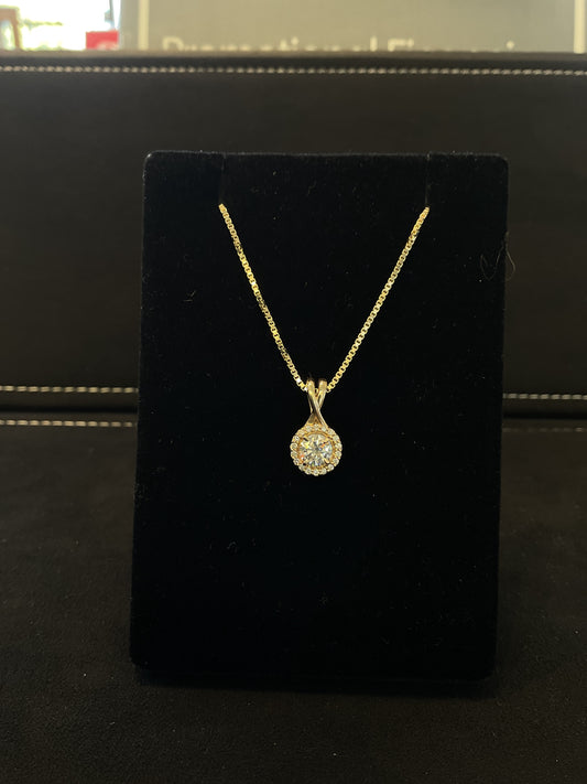 .64 CTW Round Brilliant Cut Diamond in Halo Setting 14KT Yellow Gold Necklace 18" Chain