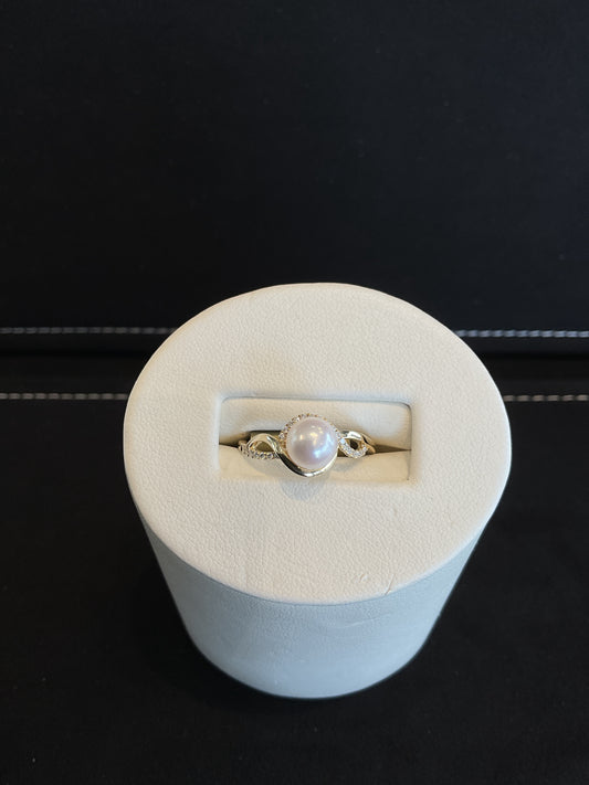 Cultured Pearl with Round Brilliant Cut Diamond Around Over Under Design 14KT Yellow Gold Ring