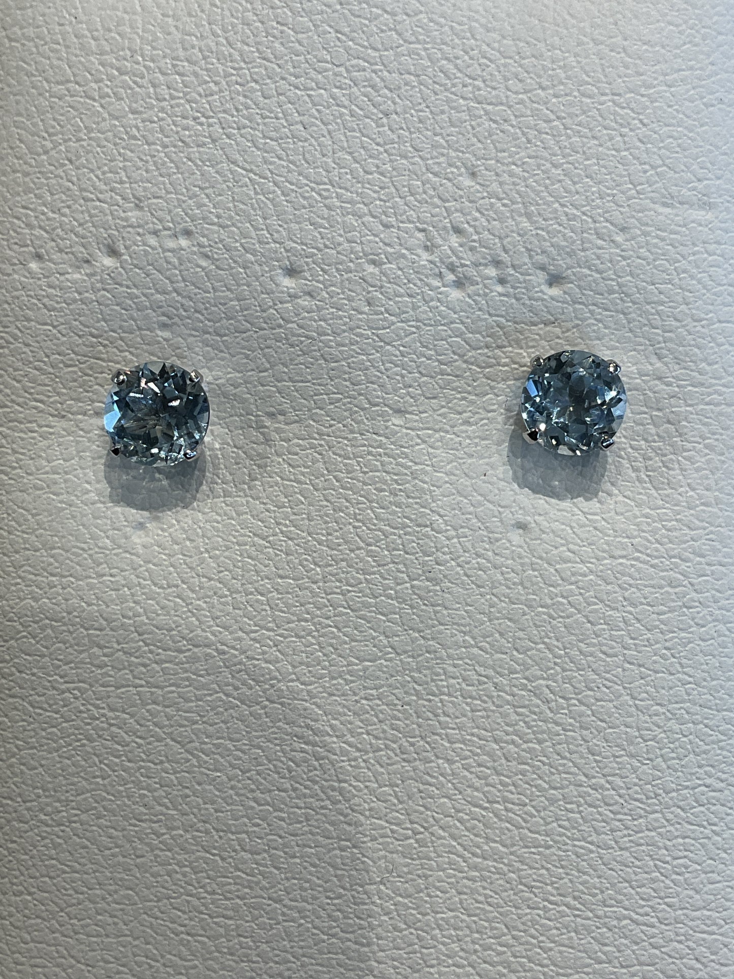 Round Cut Aquamarine Prong Set 14KT White Gold Stud Earrings