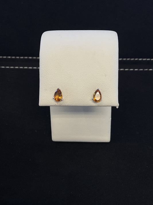 Pear Cut Citrine 14KT White Gold Stud Earrings