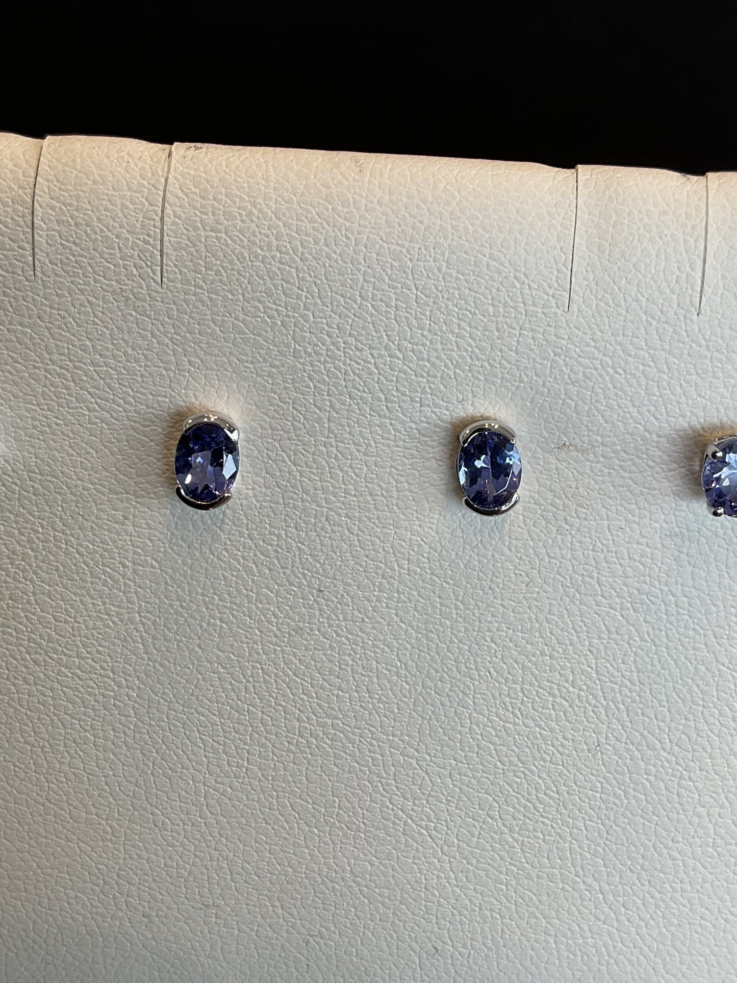 Oval Cut Tanzanite Half Bezel Setting 14KT White Gold Stud Earrings