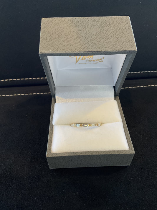 0.27CTW Emerald Cut Diamond 14KT Yellow Gold Alternating Polished / Diamond Stackable Band