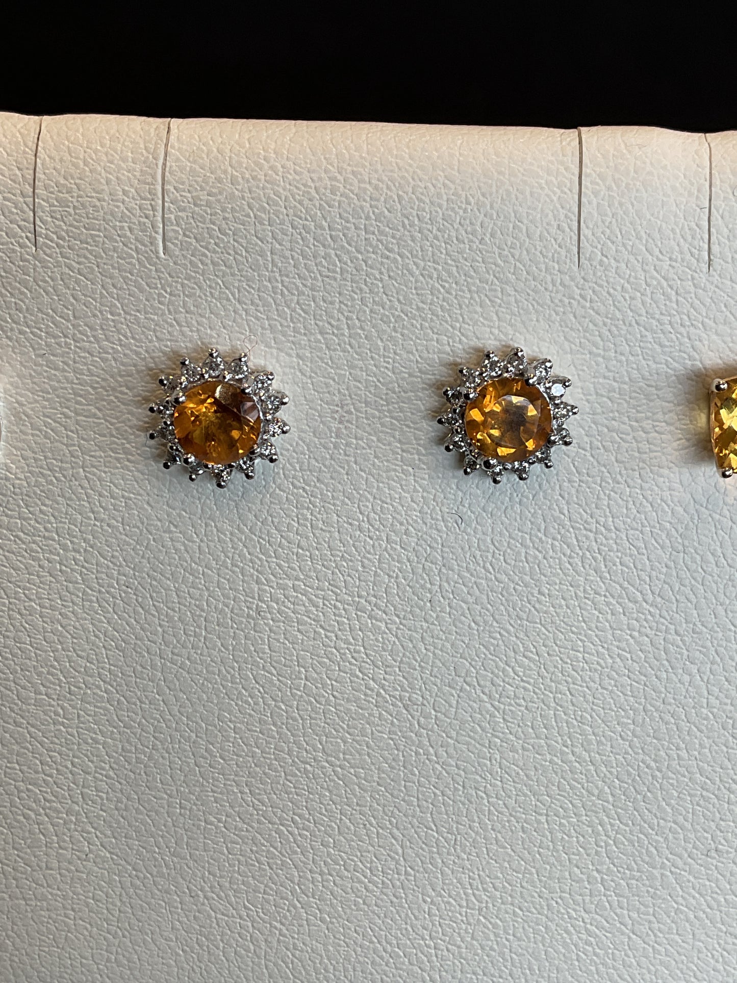 Round Cut Citrine Prong Set 14KT White Gold Round Brilliant Cut Diamond Halo Stud Earrings