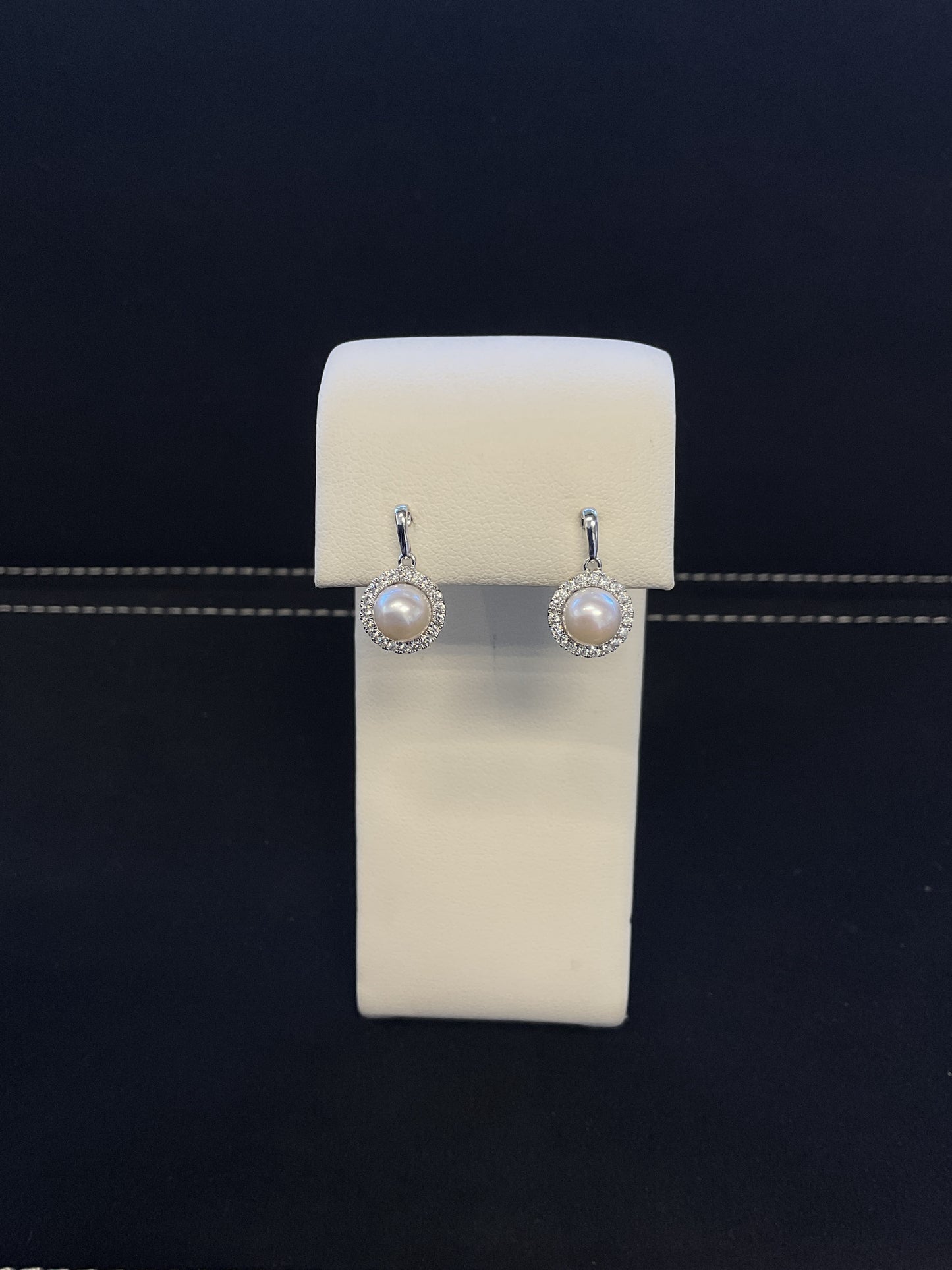 Cultured Pearl 14KT White Gold Diamond Halo Dangle Earrings