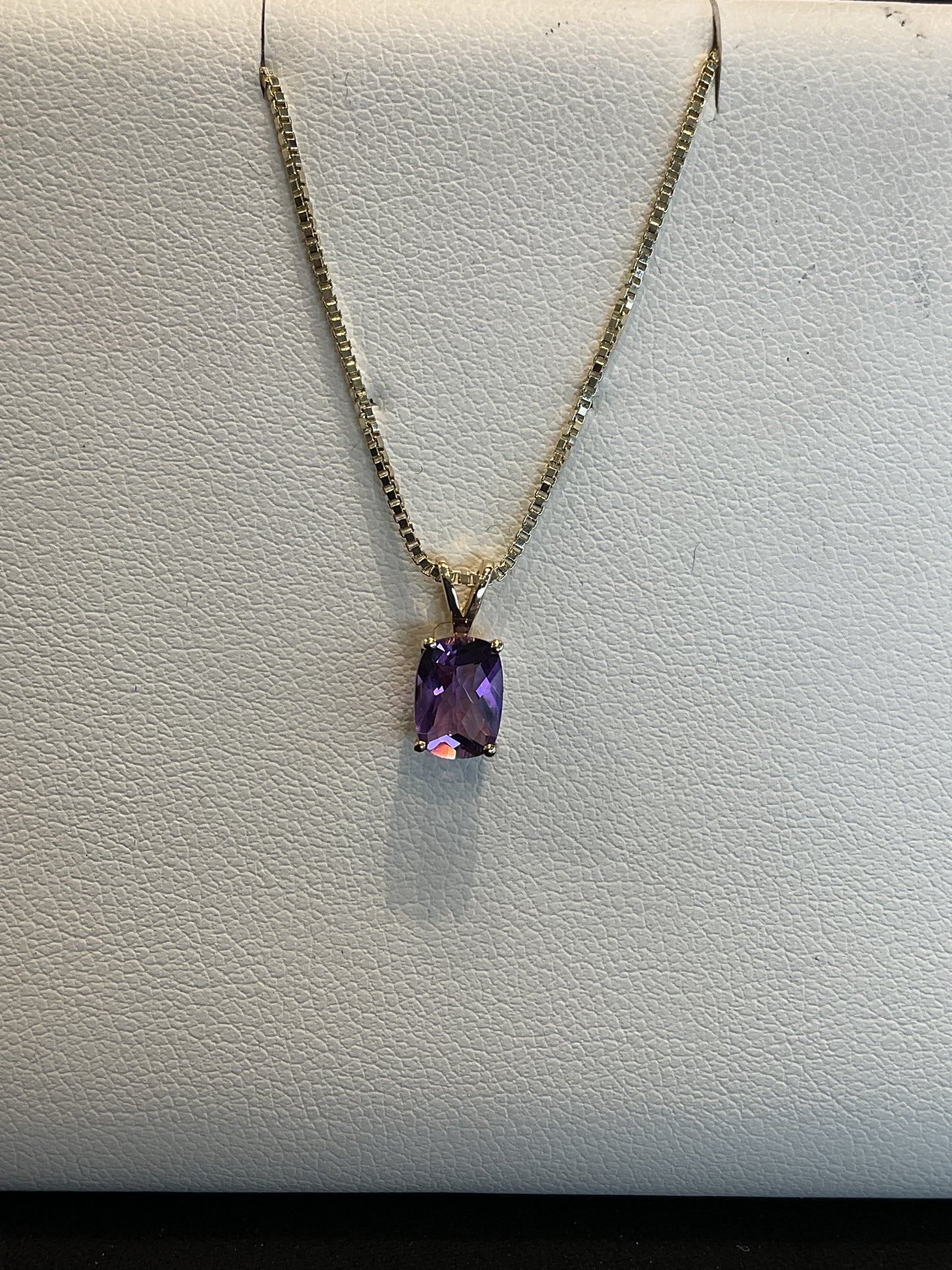 Radiant Checkered Cut Purple Amethyst 14KT Yellow Gold Solitaire Necklace