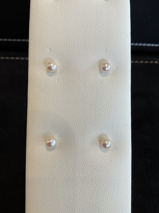 White Cultured Pearl 14KT Yellow Gold Stud Earrings