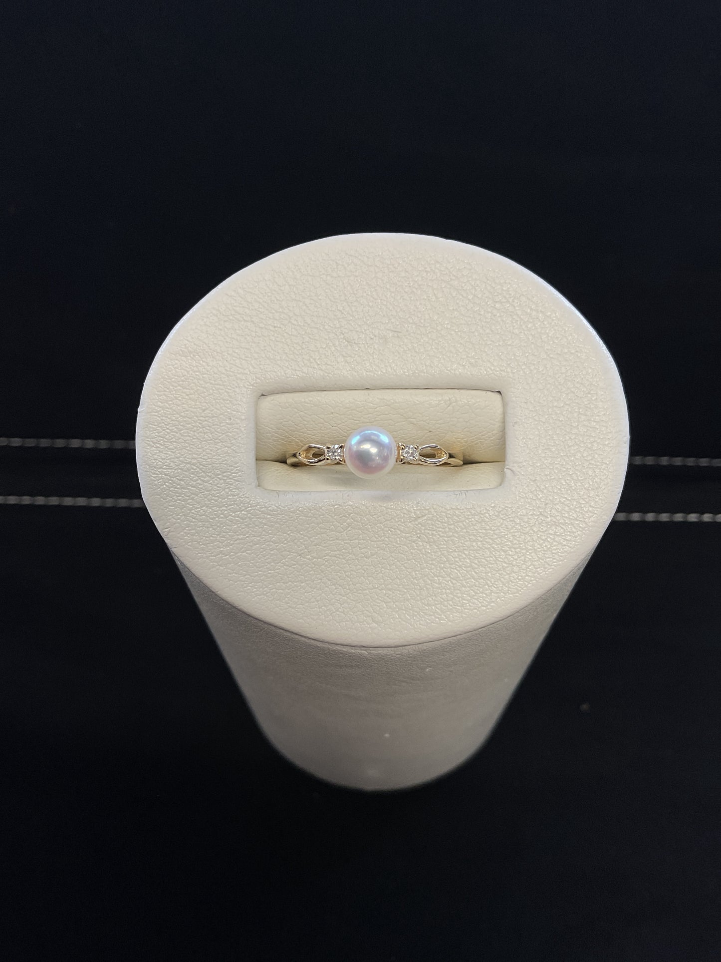 Cultured Pearl 14KT Yellow Gold Ring with 2 Diamond Accents