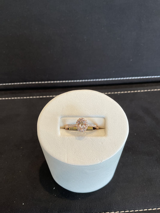 Oval Cut Morganite 14KT Rose Gold Ring with Round Brilliant Cut Diamond Halo and Shank
