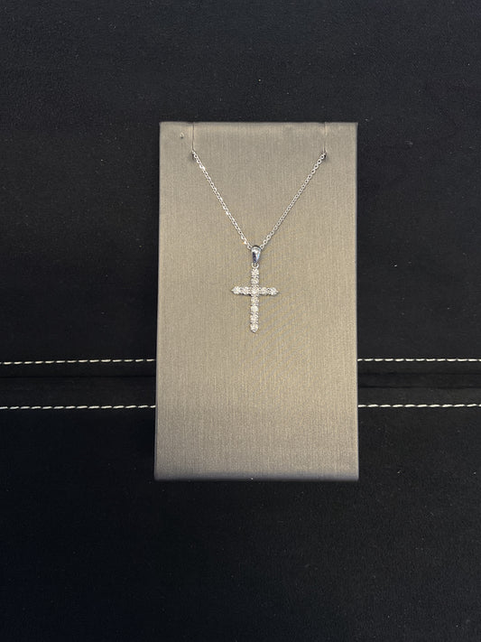 0.35CTW Round Diamond 14KT White Gold Cross Necklace with 18" Cable Chain