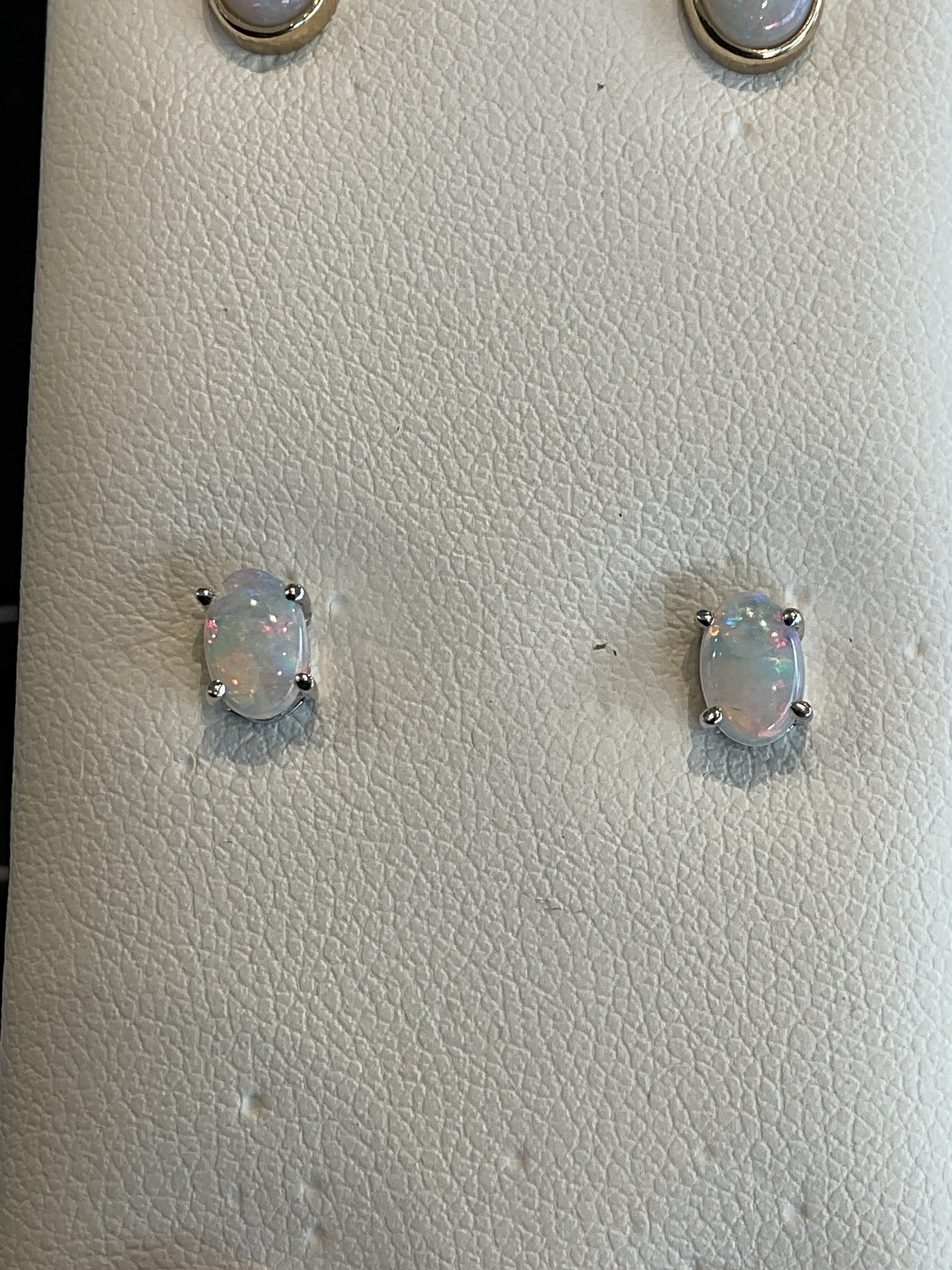 Oval Cut Opal Prong Set 14KT White Gold Stud Earrings