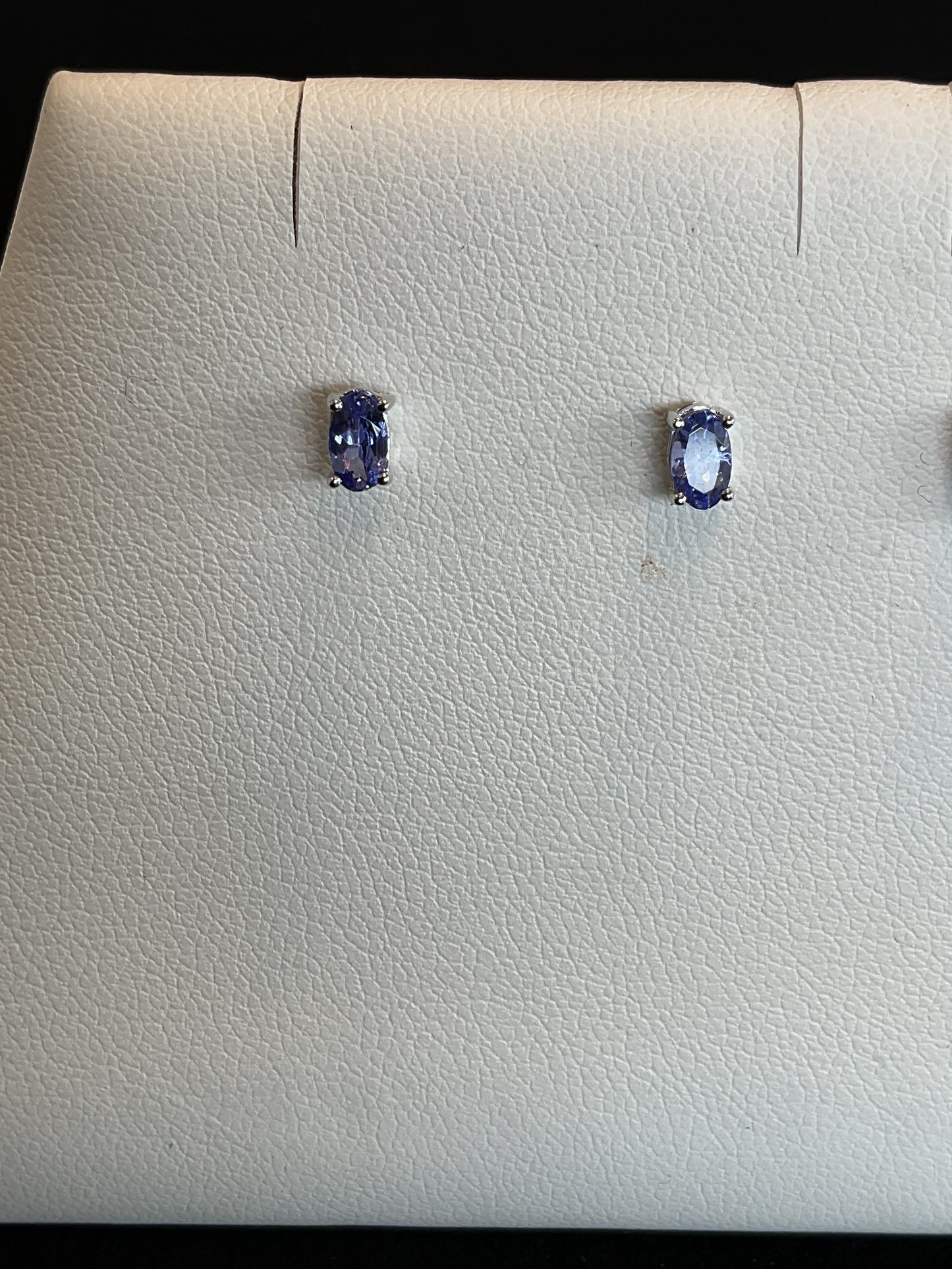 Oval Cut Tanzanite Prong Set 14KT White Gold Stud Earrings